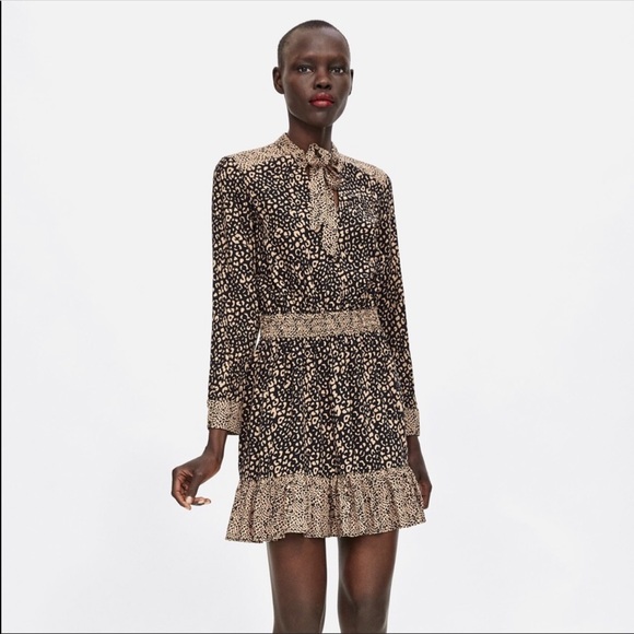 Zara Dresses Nwt Zara Tan Black Animal Leopard Print Dress Poshmark